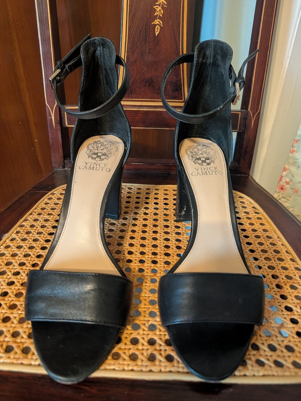 Vince Camuto Black Open-Toe Ankle Strap Block Heel Sandals